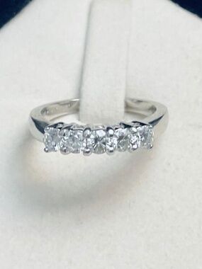 ✨ STUNNING SOLID 14K WHITE GOLD 5-STONE GENUINE DIAMOND ANNIVERSARY BAND ✨